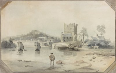 バイウェル城と橋の遺跡（紙に鉛筆と水彩） 作： Luke Clennell